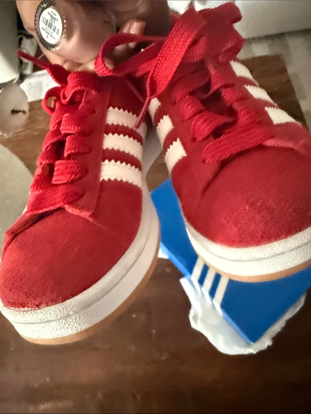 Boys adidas campus Red Suede Sneakers with White Stripes. Size 1.